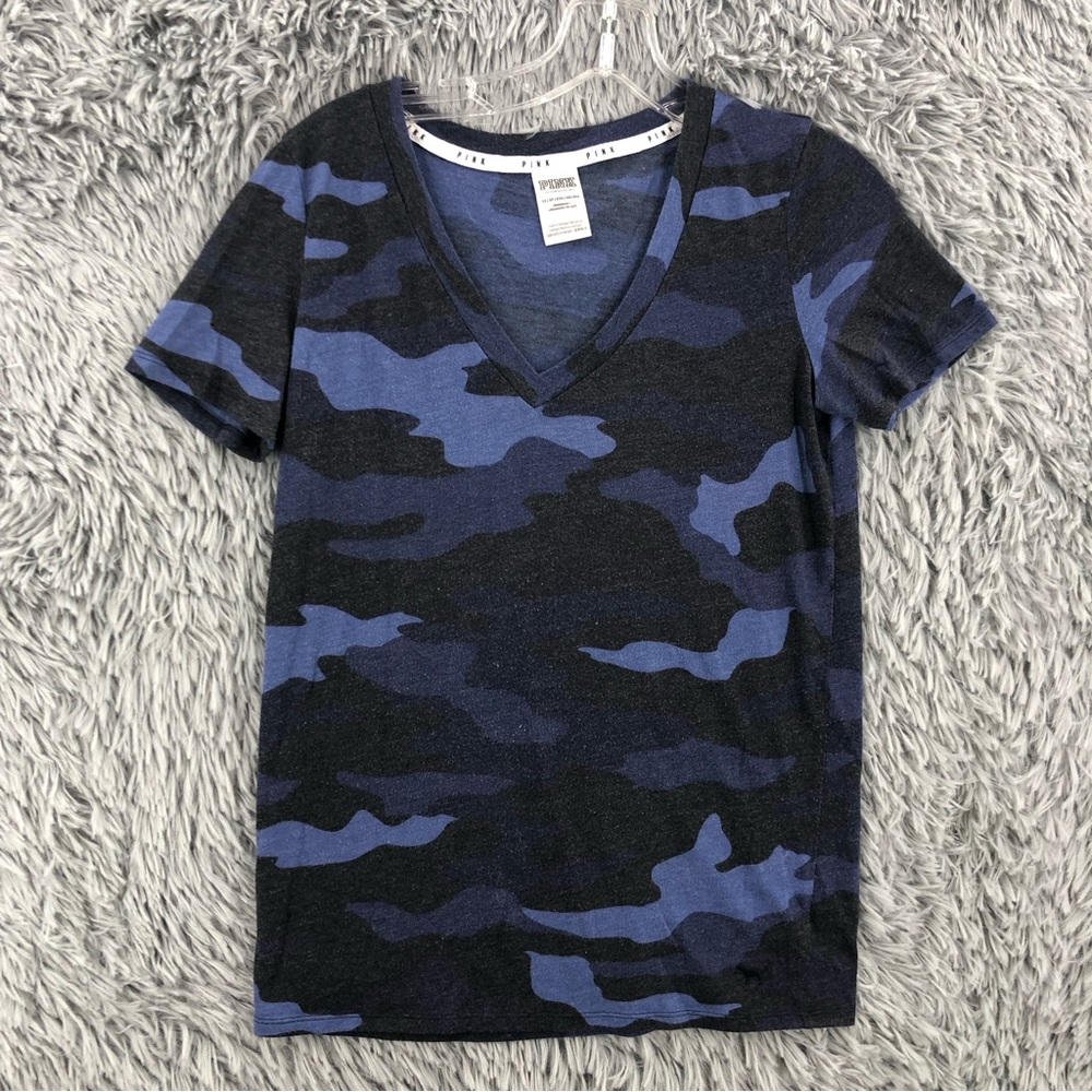 Pink Victorias Secret Shirt Womens XS Camouflage Vneck Soft Logo Dog Tshirt